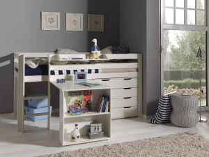 Vipack halfhoogslaper Pino met bureau en ladekast wit 114x105 4x209 4 cm Leen Bakker