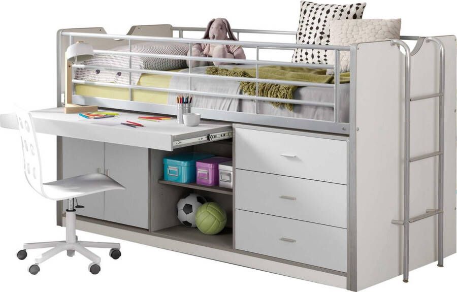Vipack halfhoogslaper Bonny met uitschuifbaar bureau wit 116x96x207 cm Leen Bakker