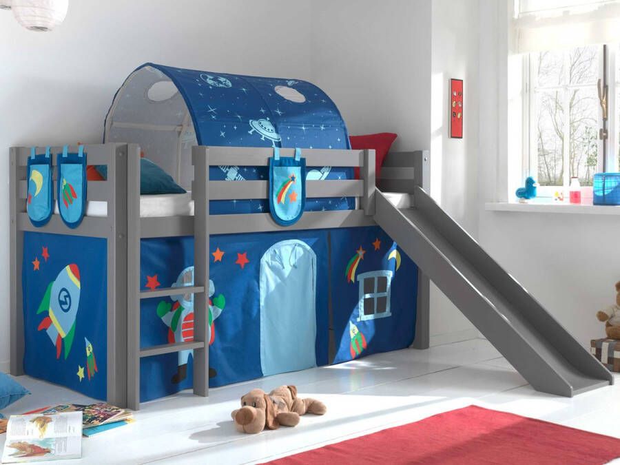 Vipack Hoogslaper Pino speelbed massief dennenhout stevig gebouwd 3 corpuskleuren om uit te kiezen