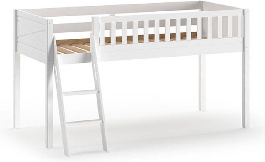 Vipack Halfhoogslaper Scottie 90x200cm Met prinses-speelgordijn 3 opbergzakjes en bedtunnel Wit