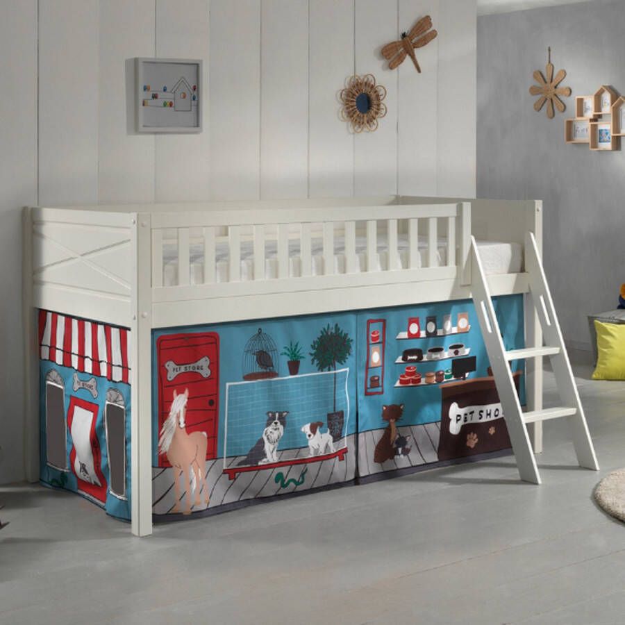 Vipack Hoogslaper Scott met schuine ladder ligoppervlak 90 x 200 cm doek tunnel 7 designs