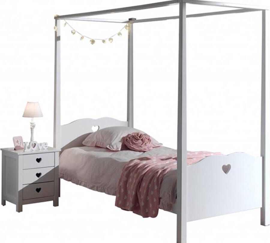 Vipack Hemelbed Amori ligoppervlak 90 200 cm incl. hemelstang zonder textielgordijn stabiel en stevig gebouwd wit gelakt - Foto 3