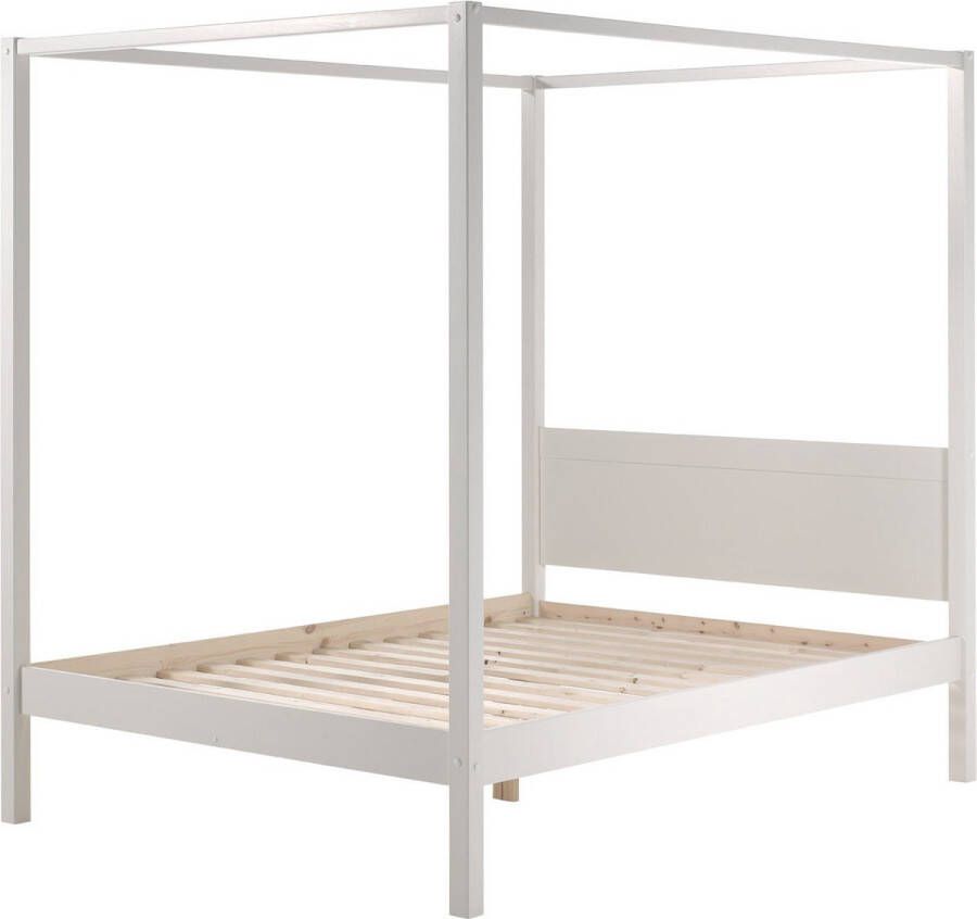 Vipack Hemelbed Pino massief dennenhout wit gelakt gemaakt in Europa tijdloos ontwerp