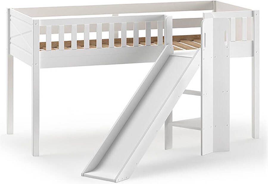 Vipack Hoogslaper Scott m. oprolbare bedbodem ligoppervlak 90 x 200 cm wit gelakt grenen met of zonder glijbaan