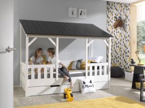 Vipack Bed Huisbed Inclusief 3 Panelen En Slaaplade 90 x 200 cm wit zwart