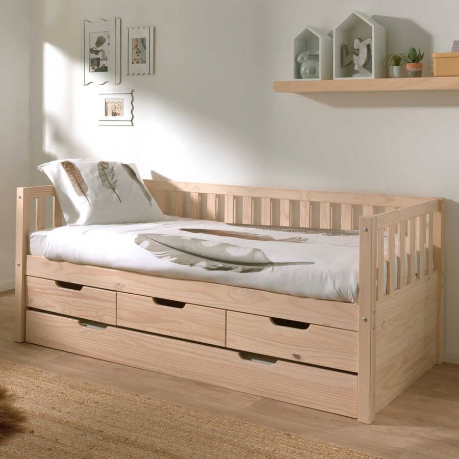 Vipack 1-persoonsledikant Met lades massief dennenhout veel opbergruimte en tijdloos ontwerp