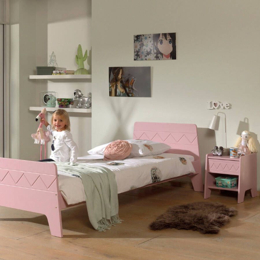 Vipack Kinderbed 90x200cm+nachtkastje Willemina oud roze