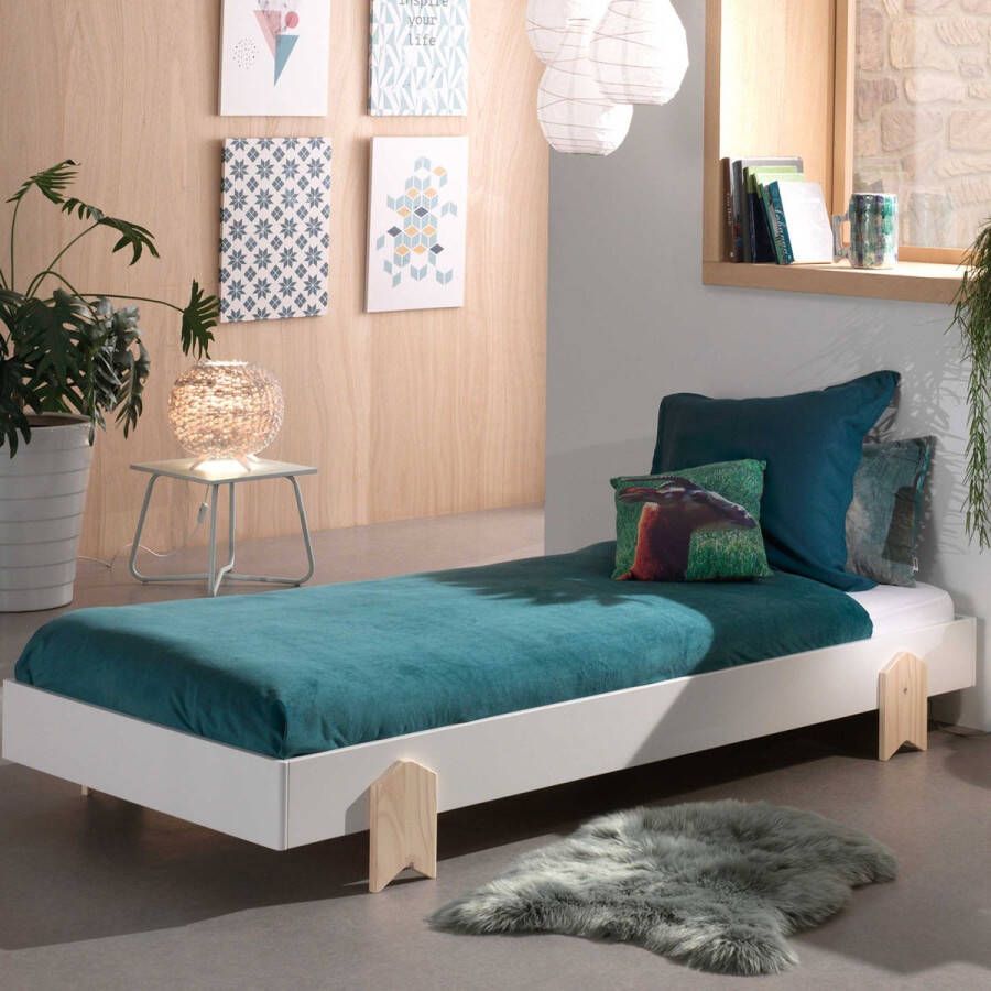 Vipack Kinderledikant Modulo Tienerbed 1-persoons stapelbed met poten in pijl-look