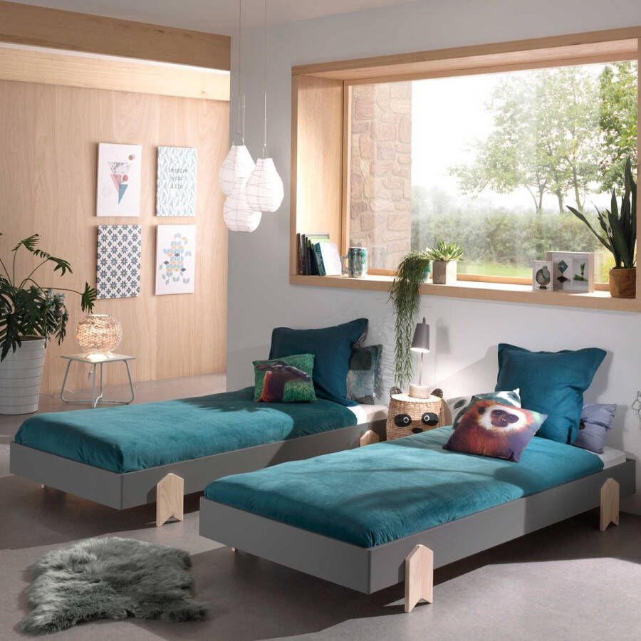 Vipack Kinderledikant Modulo Tienerbed 1-persoons stapelbed met poten in pijl-look