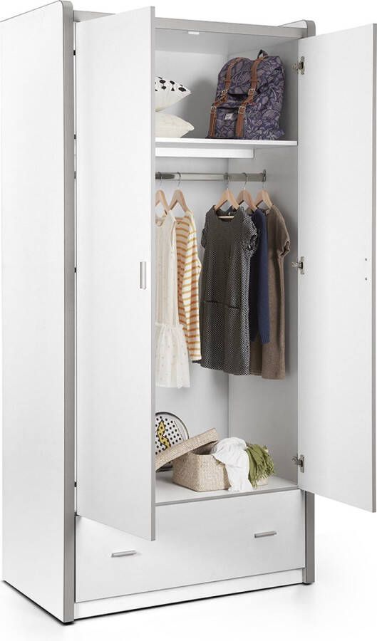 Vipack 2-deurs kledingkast Bonny zilver 202x97x60 cm Leen Bakker