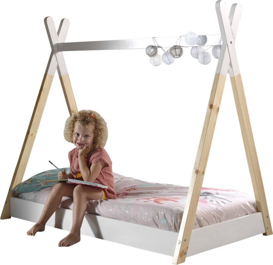 Vipack Kinderledikant Tipi met dwarsbalk in tent-uitstraling massief dennenhout - Foto 2
