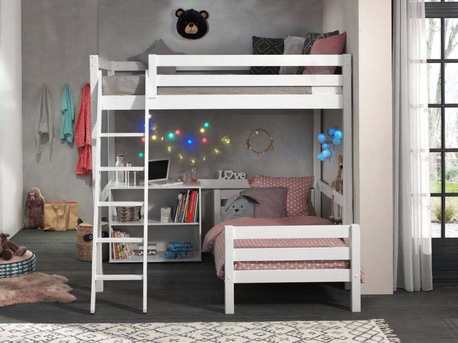 Vipack slaper Claire 140 x met bed Anne 90x en boekenkast 140x200 Wit