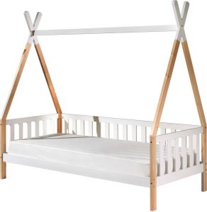 Vipack Tipibed 90 x met hekje dennenhout 90x200 Wit