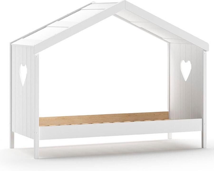 Vipack Huisbed Amori incl. dak achterzijde open met lattenbodem Ligoppervlak 90 x 200 cm een hoogtepunt in de kinderkamer wit gelakt