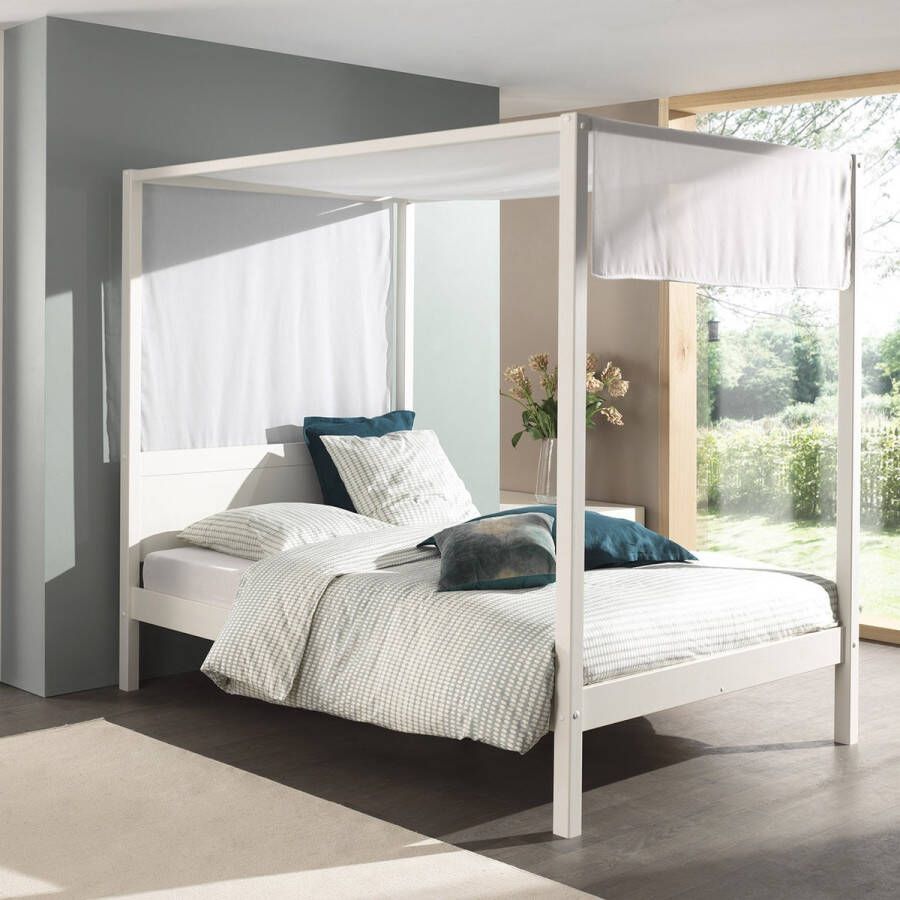 Vipack canvas Pino hemelbed wit 205x135x195 cm Leen Bakker