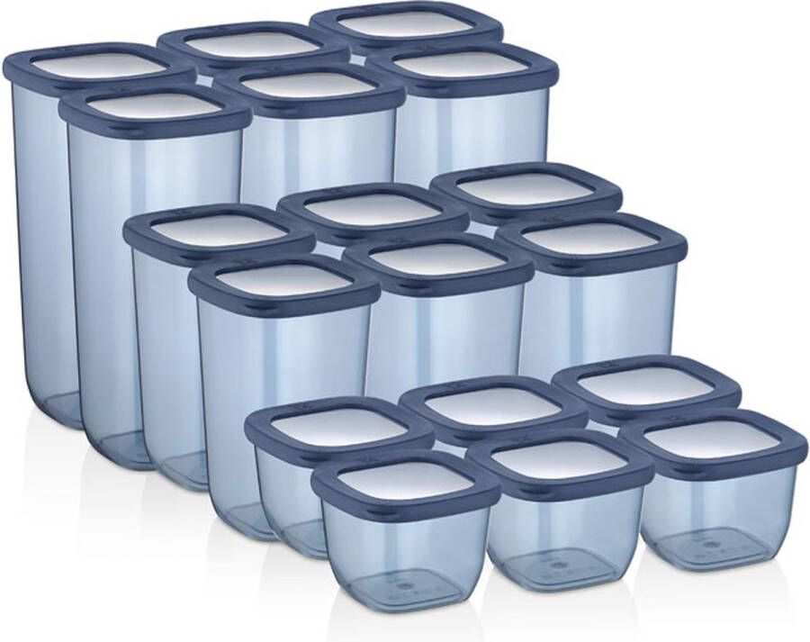 VIPAHMET VIP A. Kumsal Vierkante Voorraaddoos Set van 18 Transparant Blauw Voorraadpot