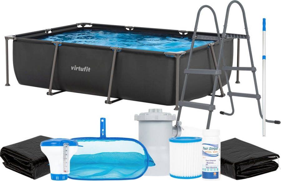 Virtufit Rechthoekig Zwembad 300x210 cm Compleet pakket Zwembaden Grondzeil Afdekzeil Schepnet zwembad onderhoud