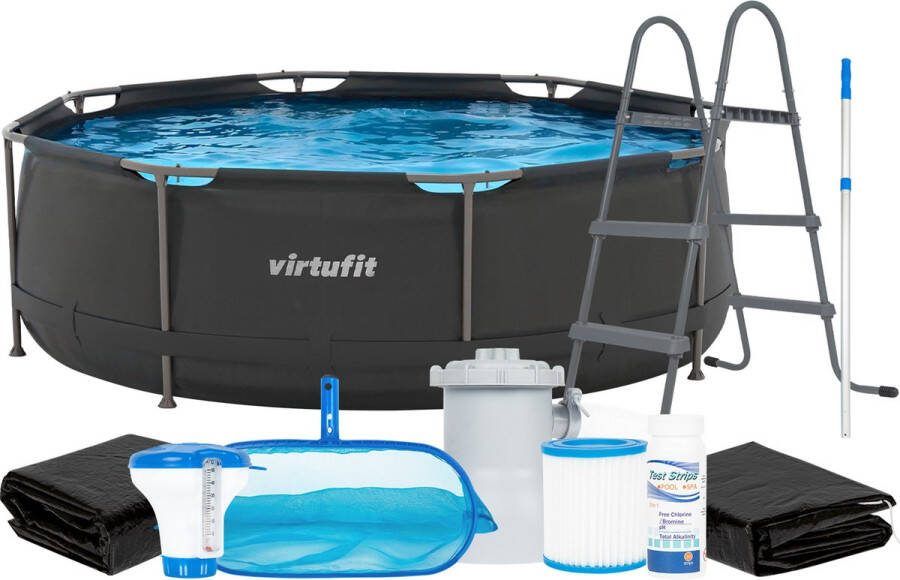 Virtufit Zwembad Rond 244 cm Compleet pakket Zwembaden Grondzeil Afdekzeil Schepnet zwembad onderhoud