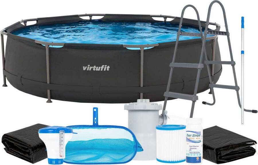 Virtufit Zwembad Rond 305 cm Compleet pakket Zwembaden Grondzeil Afdekzeil Schepnet zwembad onderhoud
