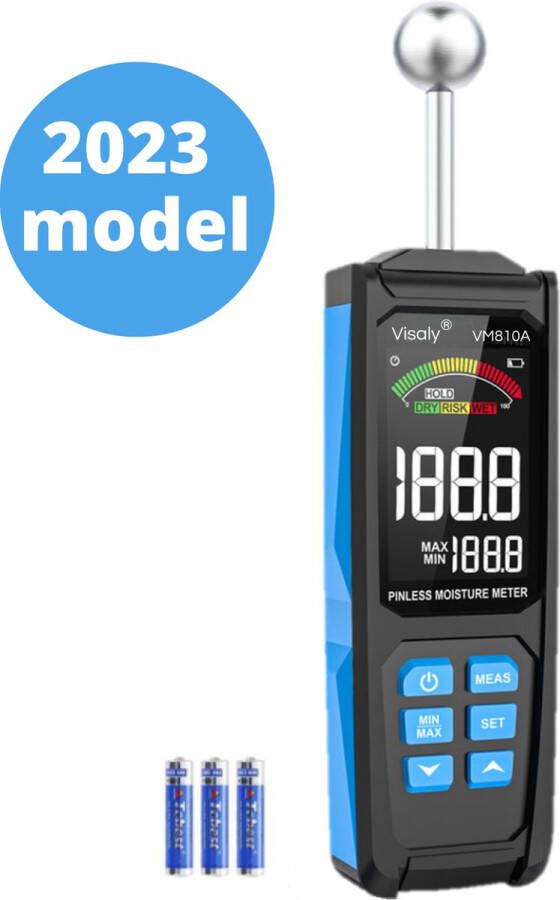 Visaly Pinless Vochtmeter VM810A Professionele vochtmeter voor muren Hygrometer Accuraat Inclusief opbergcase en batterijen