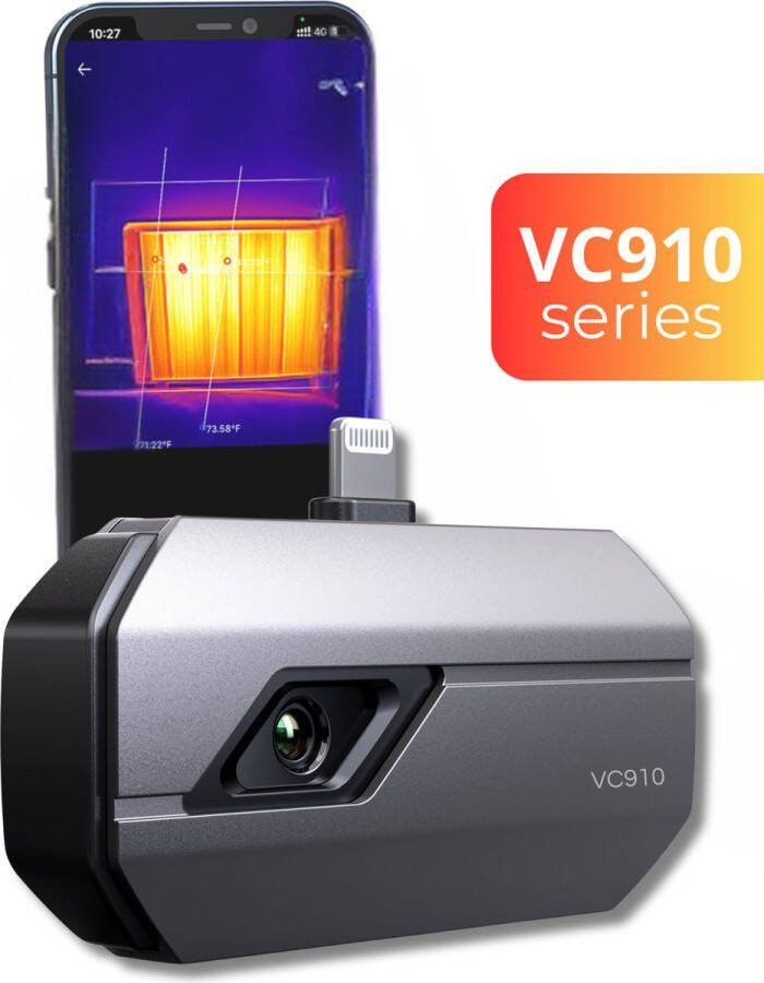 Visaly Warmtebeeldcamera VC910 Warmtemeter Infrarood warmtecamera Geschikt voor iPhone IOS Inclusief opbergcase