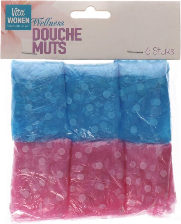 Vita Wonen Douchemuts 6 stuks Shower caps Roze en blauw Badmuts Douchecap