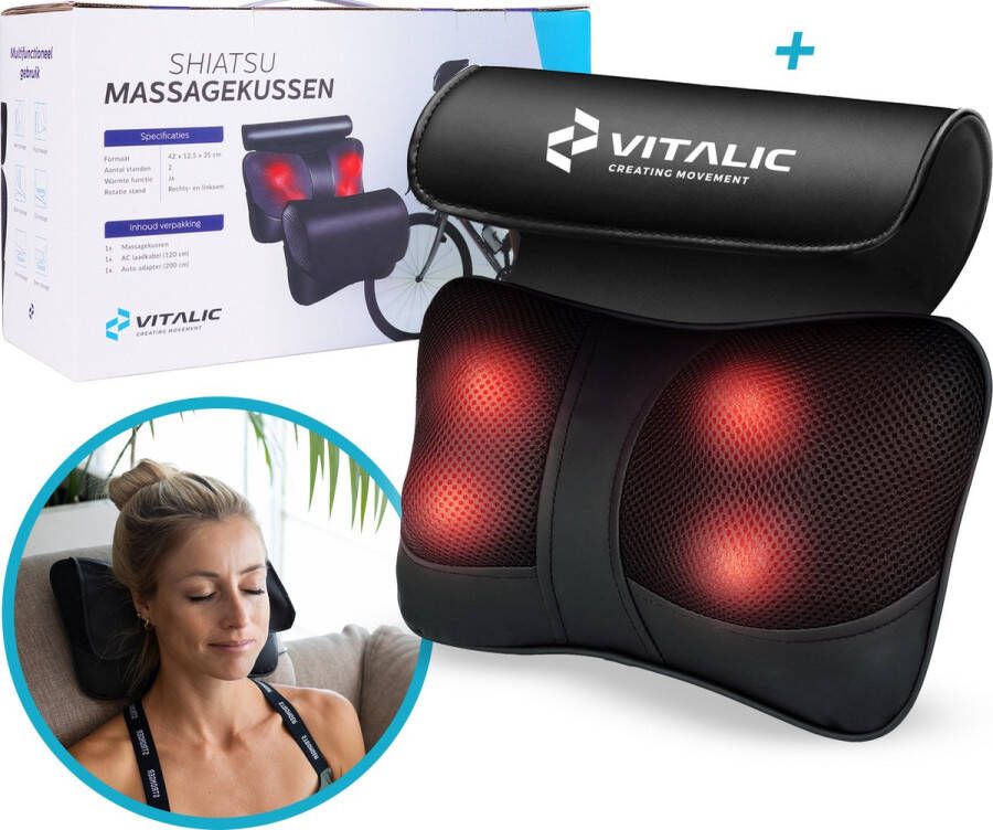 VITALIC Premium Shiatsu Massagekussen voor een pijnlijke Nek & Rug met 4 weken durend trainingsschema Nekmassage apparaat Rugmassage apparaten massage pillow