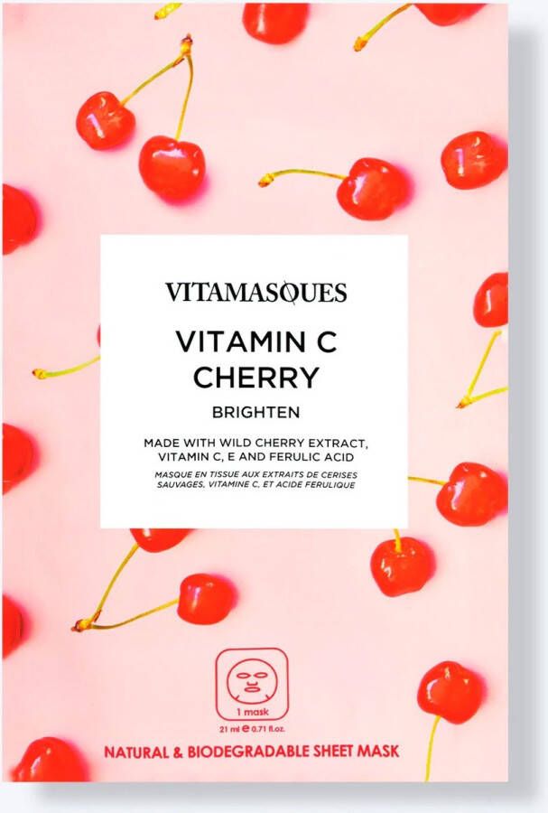 Vitamasques House of Mushu- Gezichtsmasker- Vitamin C Cherry Sheet mask- gezichtsverzorging- Masker voor volwassenen