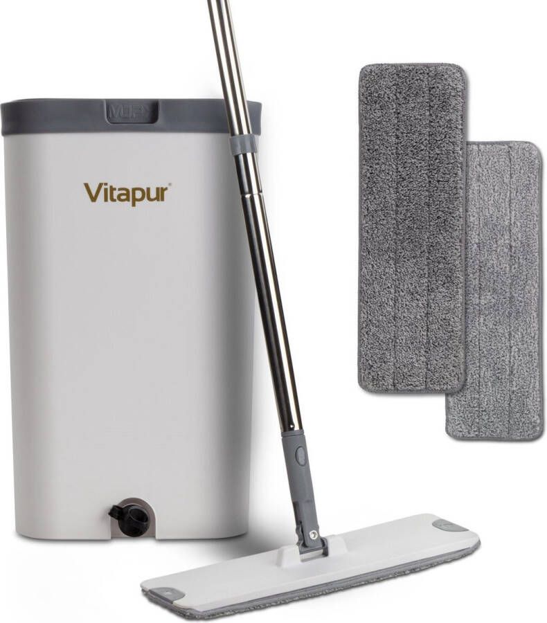 Vitapur 4-delige set voor vloerreiniging 360° draaibaar dweilsysteem mop met microvezeldoeken dweilsysteem met wringer complete dweilset