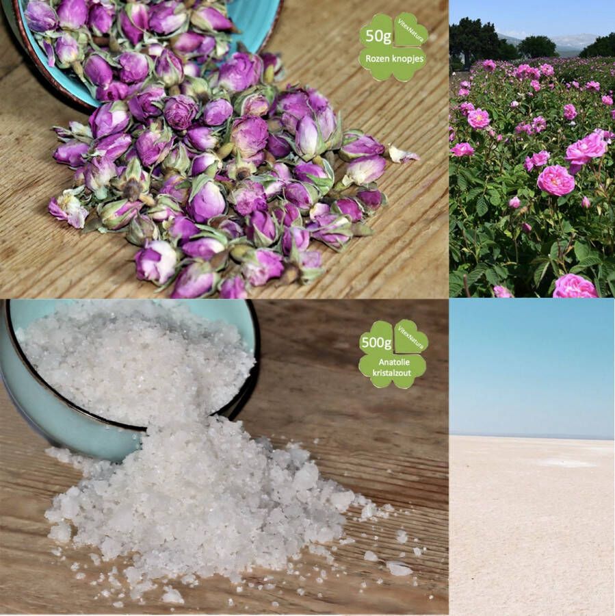 Vitex Natura Maak je eigen badzout Mineralen badzout 500g Reinigende Rozen knopjes 50g Met een makkelijk recept