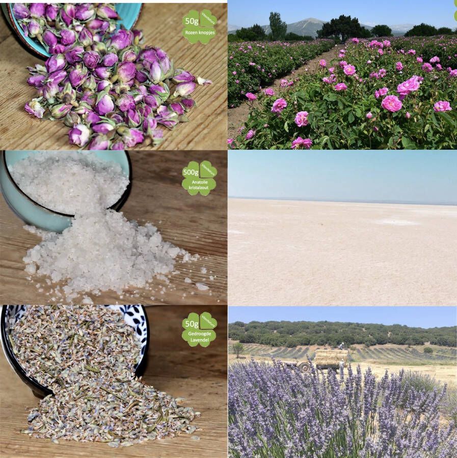 Vitex Natura Maak je eigen badzout Mineralen badzout 500g Reinigende Rozen knopjes 50g Ontspannende Lavendel 50g Met een makkelijk recept