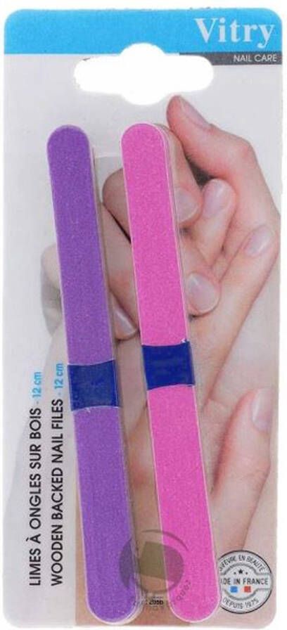 Vitry Nail Care Wooden Backed Nail Files 12cm Nagelvijl Ref.86 Blue and Yellow 6Stuks