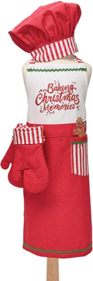 Viv! Christmas Kerst Keukenschort Baking Christmas Memories kerstschort kinderen set van 3 katoen rood wit Katoen Rood Multi