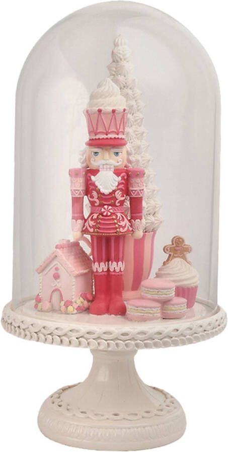 Viv! Christmas Kerstbeeld Kerst Notenkraker in Glazen Stolp roze wit 41cm