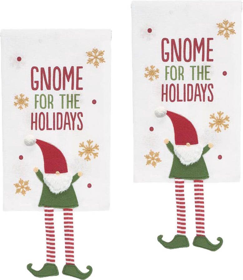 Viv! Christmas Kerstdecoratie 'Gnome for the Holidays' Kerst Theedoek set van 2 katoen