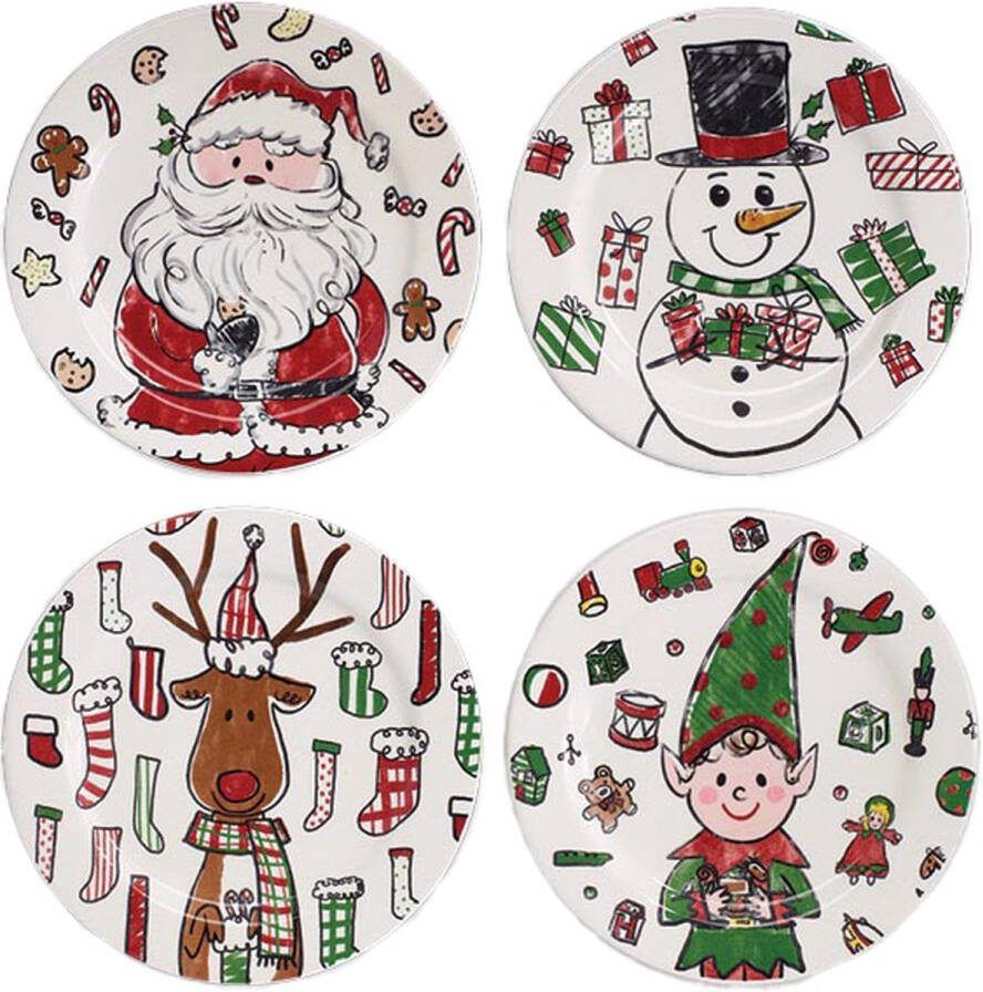 Viv! Christmas Kerstservies Kerst Ontbijtborden Jingle Pals keramiek set van 4 20cm