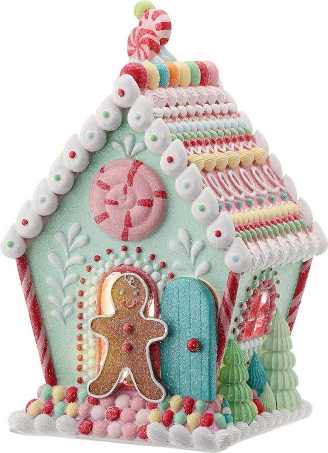 Viv! Christmas Kerstbeeld Snoep Gingerbread Huis incl. LED Verlichting pastel 33cm