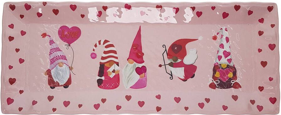 Viv! Home Luxuries Valentijnsdecoratie Serveerschaal Gnomes hartjes Roze 48x20cm Valentijn Melamine roze