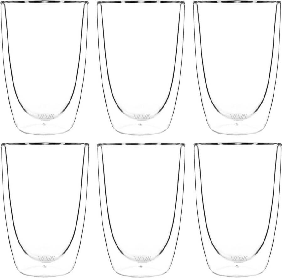 Viva Scandinavia Lauren Koffieglas Dubbelwandig 390 ml Set van 6 stuks Transparant