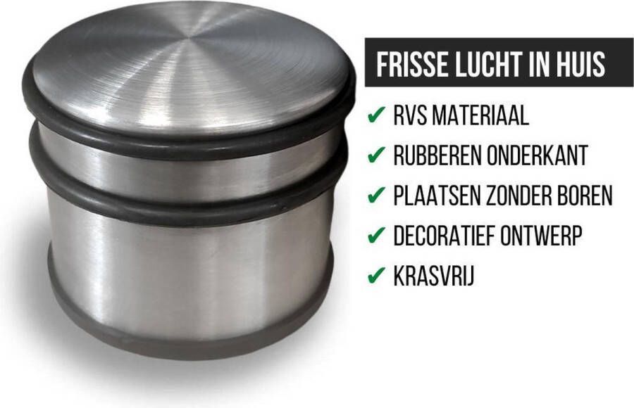 Viva home Deurstopper RVS 9 x 7 5 cm Rubber Bodem Rubber Ringen Binnen en Buiten Voordeel Set 2 Stuks