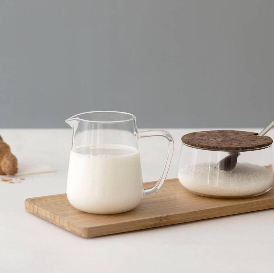 Viva Scandinavia Melk- en suikerset van glas met roestvrijstalen lepel zeer licht en dunwandig blijft helder