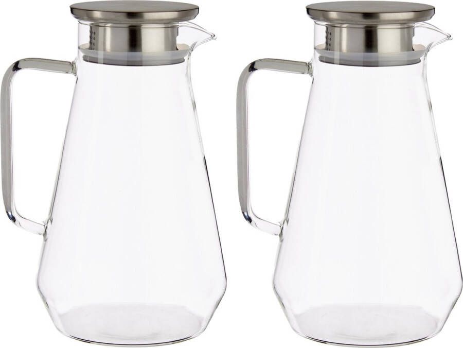 Vivalto 2x stuks glazen sapkan schenkkan karaf met luxe deksel van 1 5 liter Formaat: 16 3 x 13 x 22 cm Materiaal borosilicaatglas