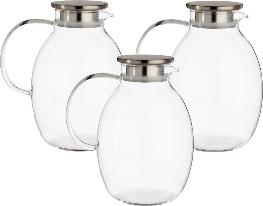 Vivalto 3x stuks glazen sapkan schenkkan karaf met luxe deksel van 2 5 liter Formaat: 20 x 15 5 x 22 cm Materiaal borosilicaatglas
