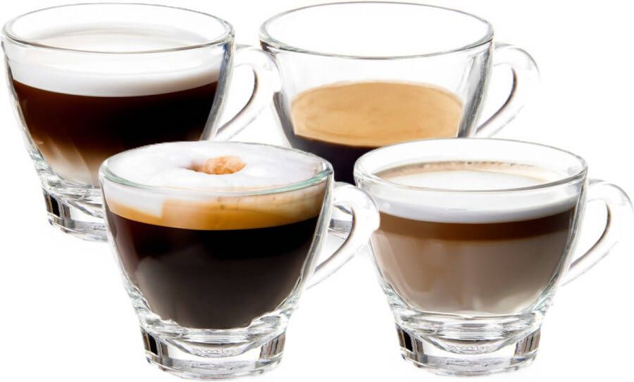 Vivalto Design Espresso koffie glazen met oor set 4x stuks transparant glas 80 ml Koffie- en theeglazen