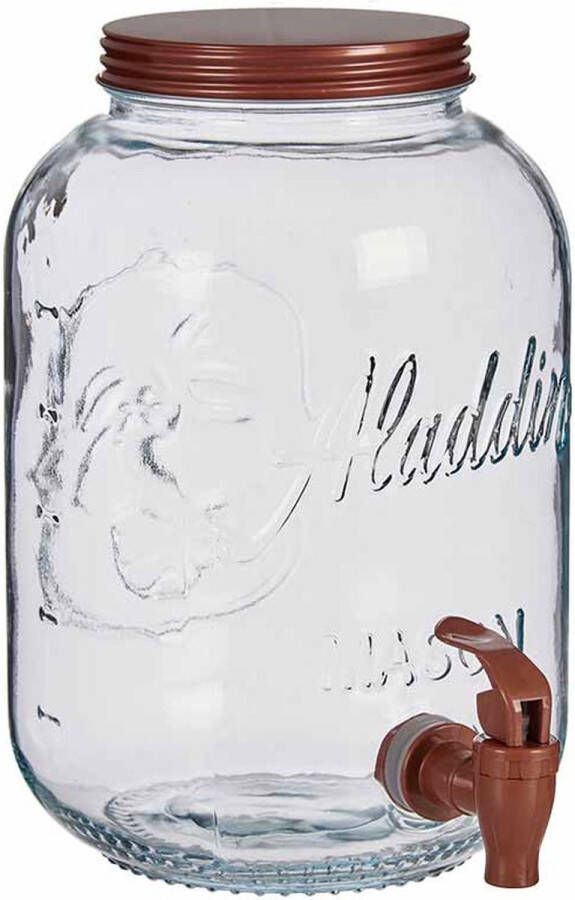 Vivalto Glazen drankdispenser limonadetap met koper kleur dop tap 3.8 liter Tapkraantje 16 x 25 cm