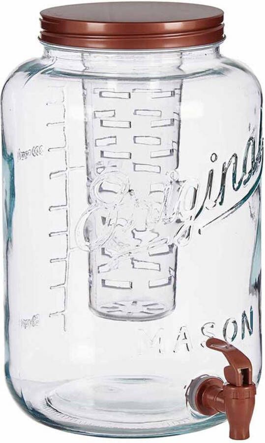 Vivalto Glazen drankdispenser limonadetap met koper kleur dop tap 8 liter Tapkraantje 21 x 32 cm