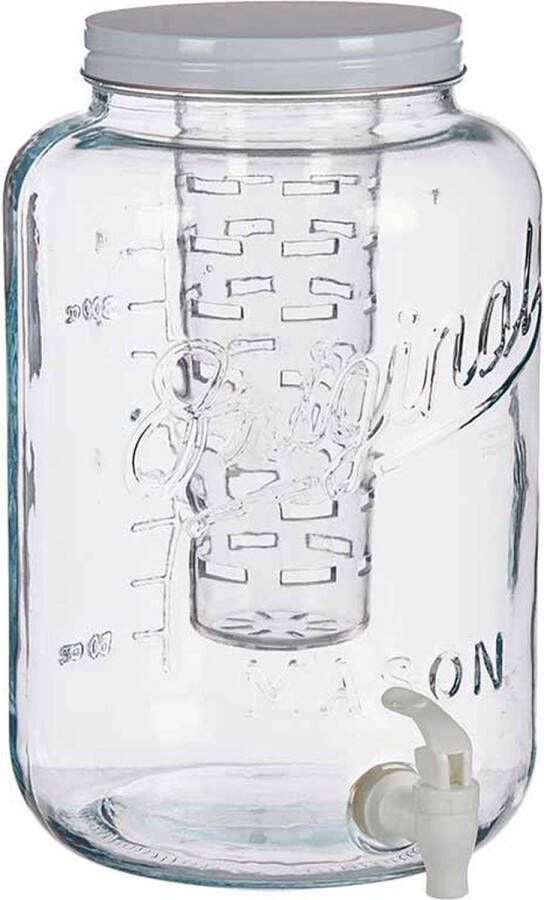 Vivalto Glazen drankdispenser limonadetap met witte kleur dop tap 8 liter Tapkraantje 21 x 32 cm