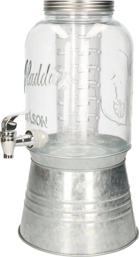 Vivalto Glazen drankdispenser limonadetap op voet met zilver kleur dop voet tap 3.8 liter Drankdispensers