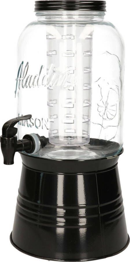 Vivalto Glazen drankdispenser limonadetap op voet met zwarte kleur dop voet tap 3.8 liter Drankdispensers