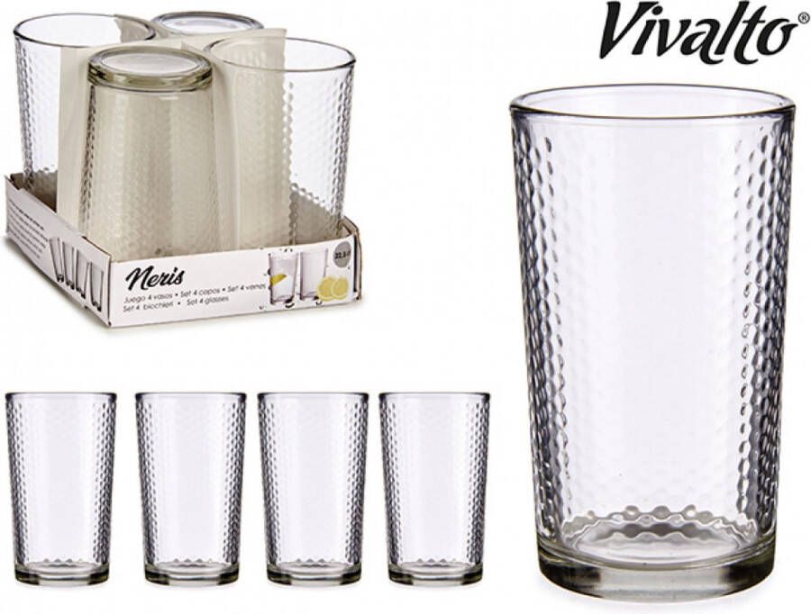 Vivalto Voordeelset Glazenset Points Transparant 4 stuks 22cl + glazen karaf 1.2 liter met afsluiting